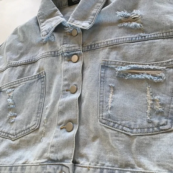 FESTIVAL 🔥 CONCERT RHINESTONE FRINGE 100% COTTON DENIM JACKET - Picture 6 of 14